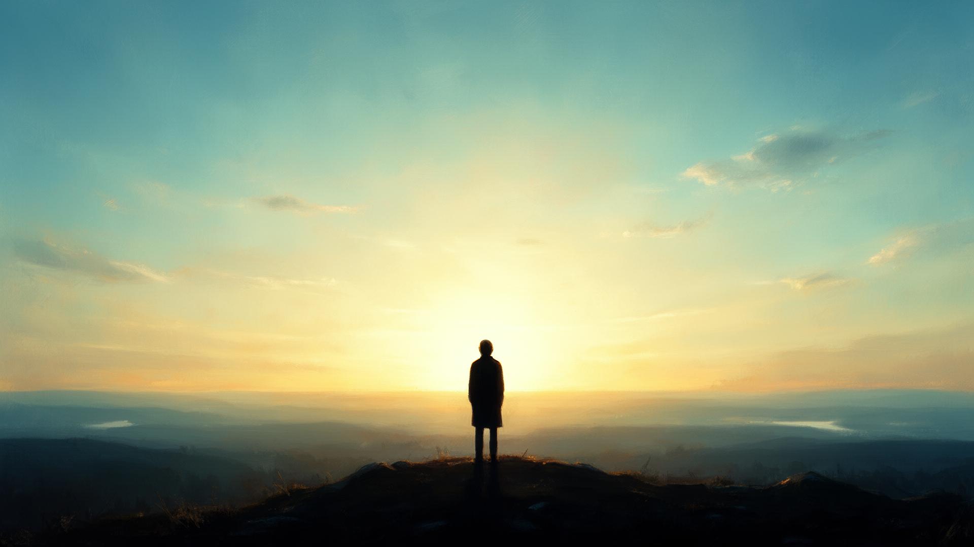 A figure gazing toward a luminous horizon
